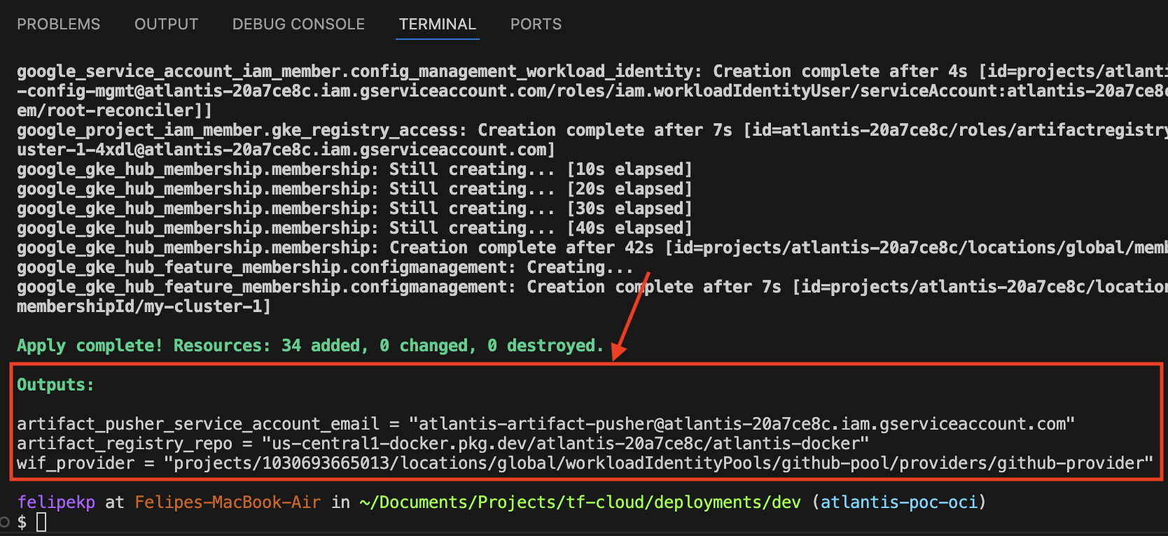 Example output from terraform apply